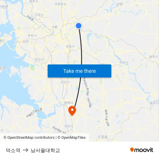 덕소역 to 남서울대학교 map