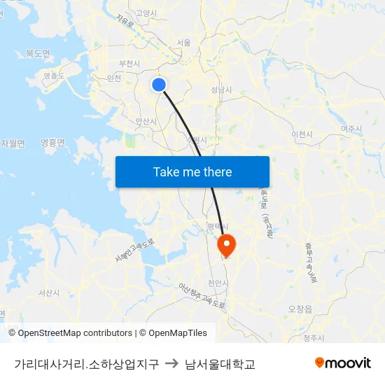 가리대사거리.소하상업지구 to 남서울대학교 map