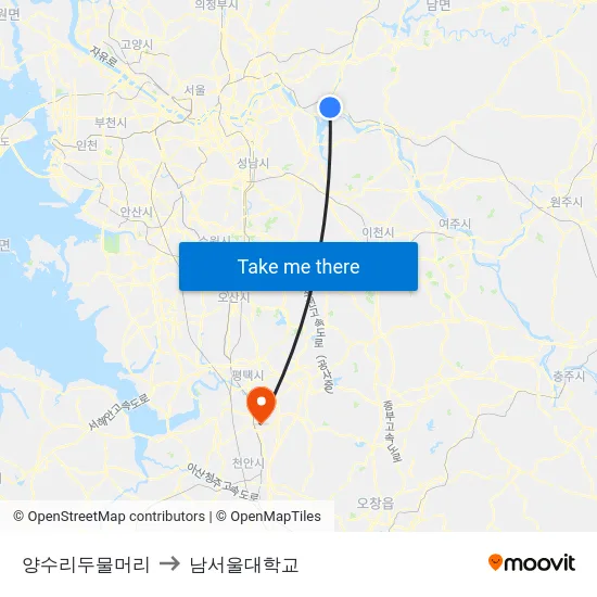 양수리두물머리 to 남서울대학교 map