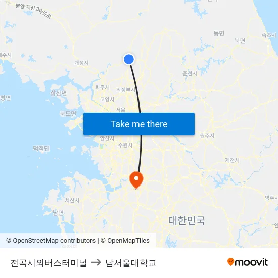 전곡시외버스터미널 to 남서울대학교 map
