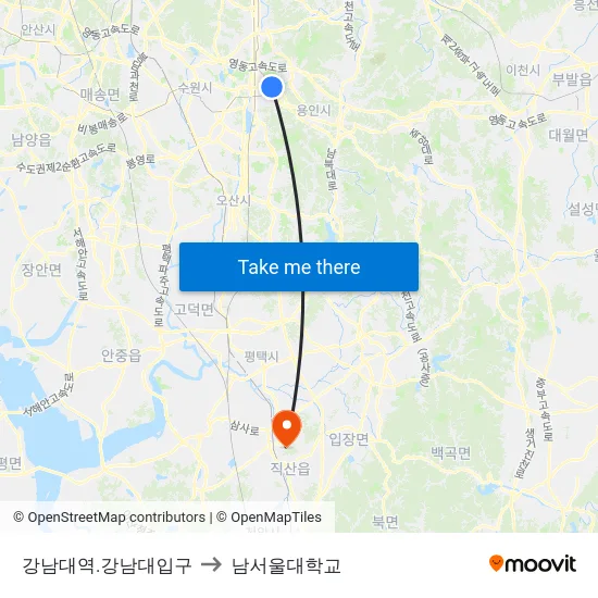 강남대역.강남대입구 to 남서울대학교 map