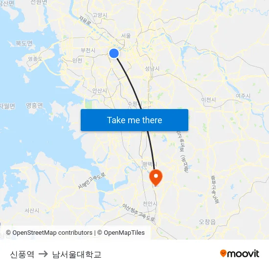 신풍역 to 남서울대학교 map