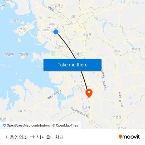 시흥영업소 to 남서울대학교 map