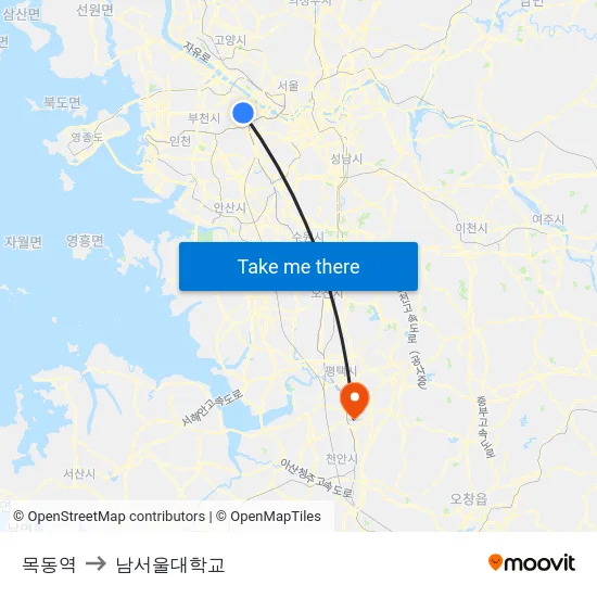 목동역 to 남서울대학교 map