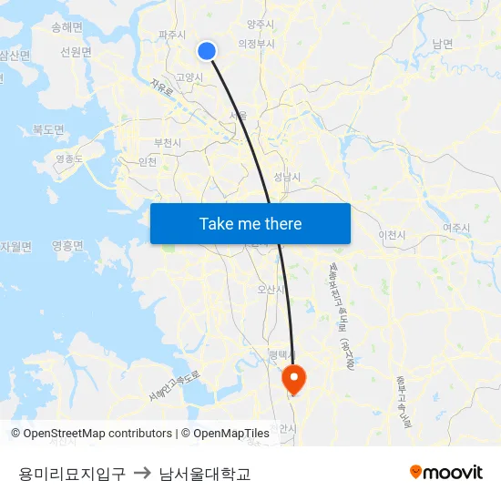 용미리묘지입구 to 남서울대학교 map