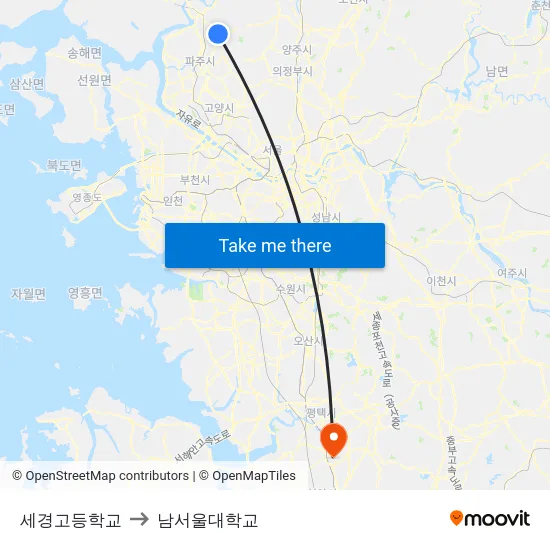 세경고등학교 to 남서울대학교 map