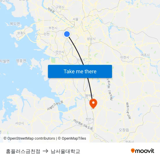 홈플러스금천점 to 남서울대학교 map
