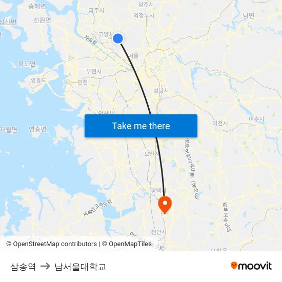 삼송역 to 남서울대학교 map