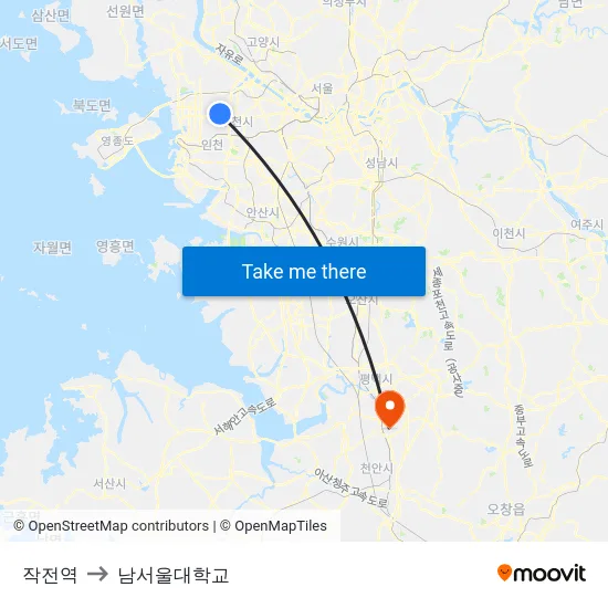 작전역 to 남서울대학교 map