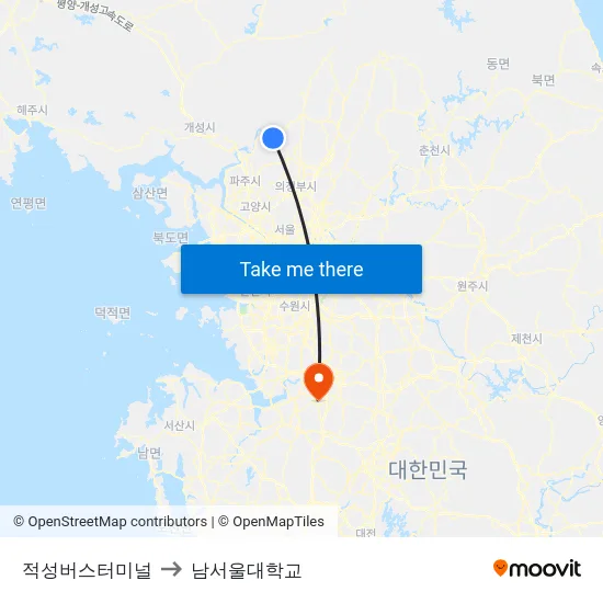 적성버스터미널 to 남서울대학교 map