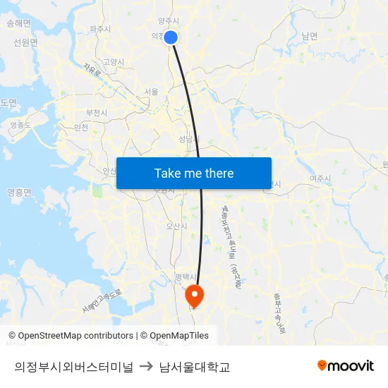 의정부시외버스터미널 to 남서울대학교 map