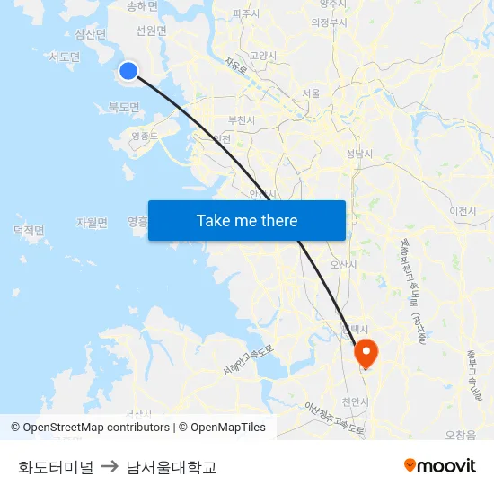 화도터미널 to 남서울대학교 map