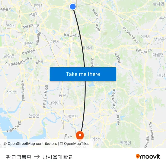 판교역북편 to 남서울대학교 map