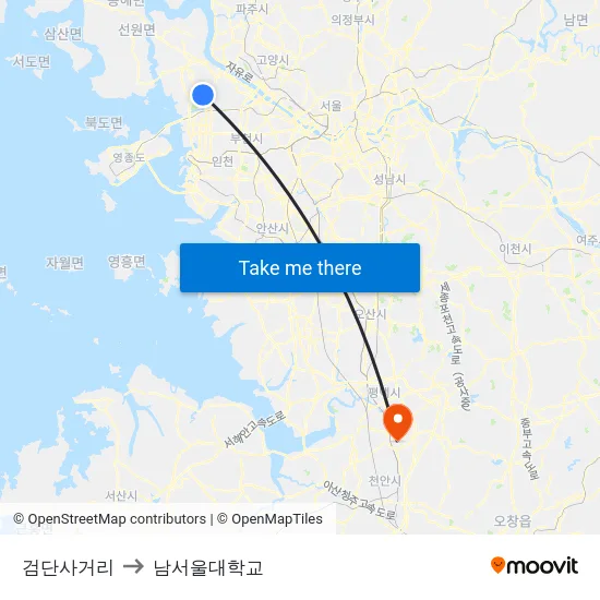 검단사거리 to 남서울대학교 map