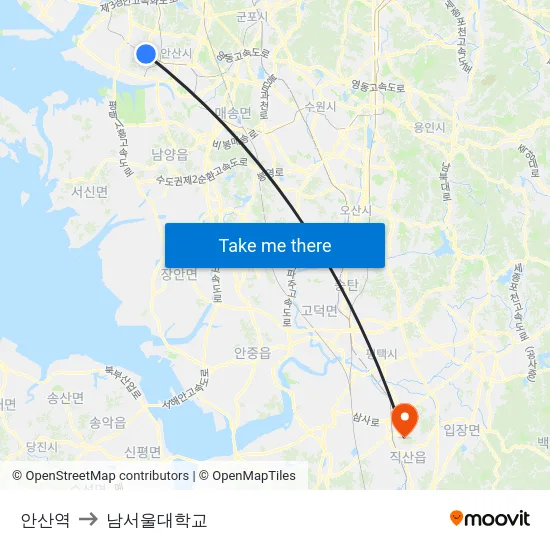 안산역 to 남서울대학교 map