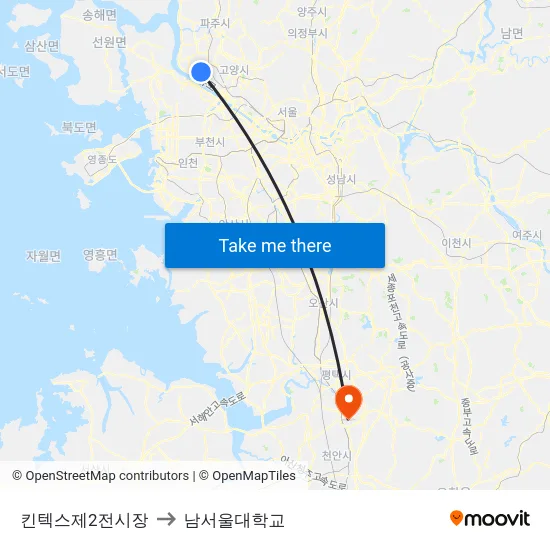 킨텍스제2전시장 to 남서울대학교 map