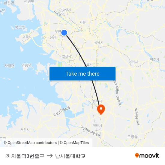 까치울역3번출구 to 남서울대학교 map