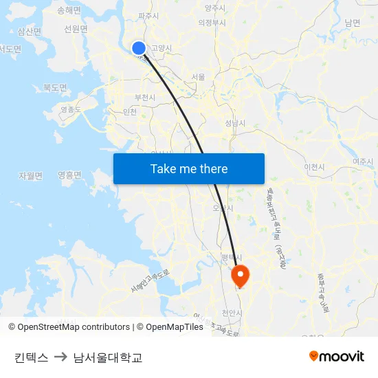 킨텍스 to 남서울대학교 map