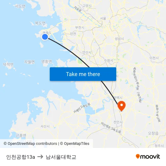 인천공항13a to 남서울대학교 map