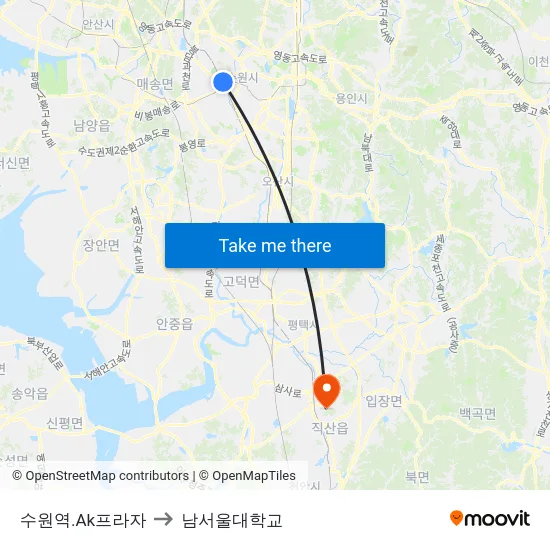 수원역.Ak프라자 to 남서울대학교 map