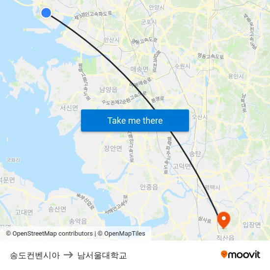 송도컨벤시아 to 남서울대학교 map