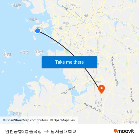 인천공항3층출국장 to 남서울대학교 map