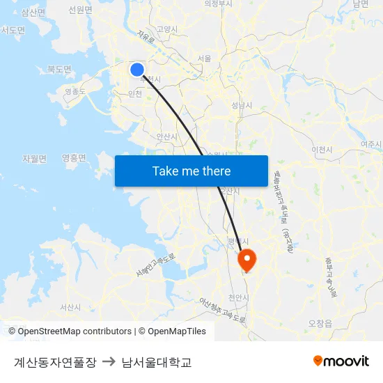 계산동자연풀장 to 남서울대학교 map