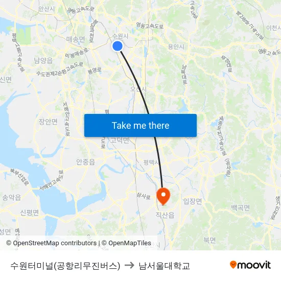수원터미널(공항리무진버스) to 남서울대학교 map