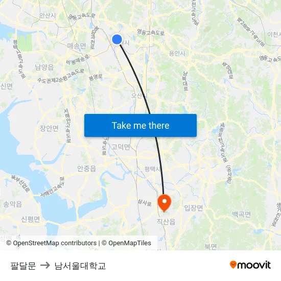 팔달문 to 남서울대학교 map