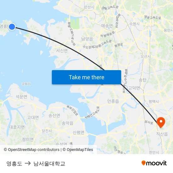 영흥도 to 남서울대학교 map