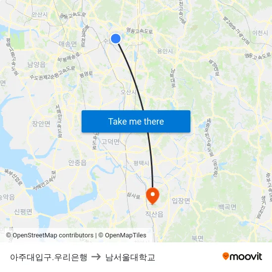 아주대입구.우리은행 to 남서울대학교 map