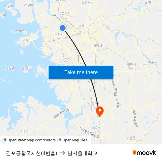 김포공항국제선(4번홈) to 남서울대학교 map
