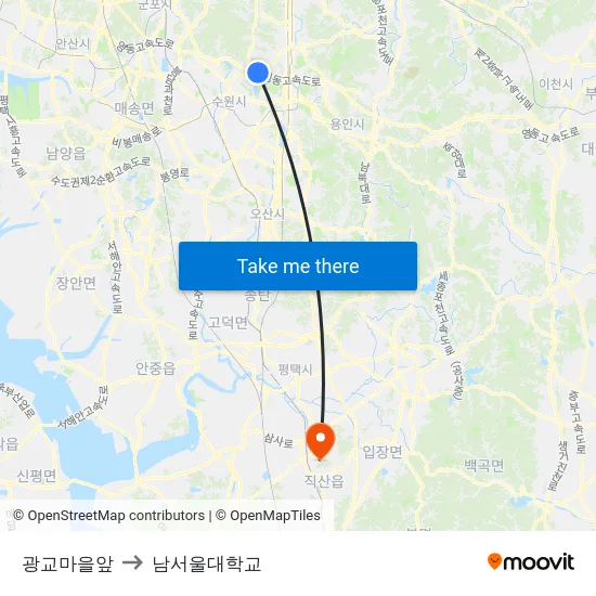 광교마을앞 to 남서울대학교 map