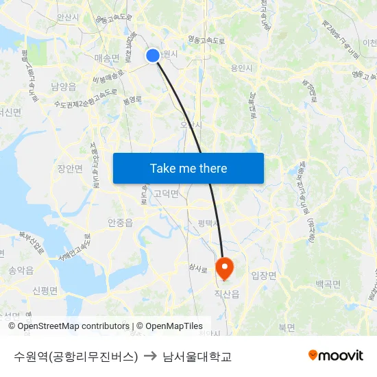 수원역(공항리무진버스) to 남서울대학교 map