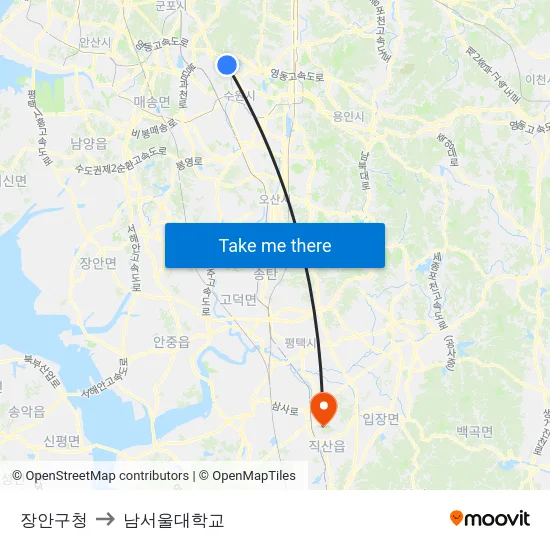 장안구청 to 남서울대학교 map