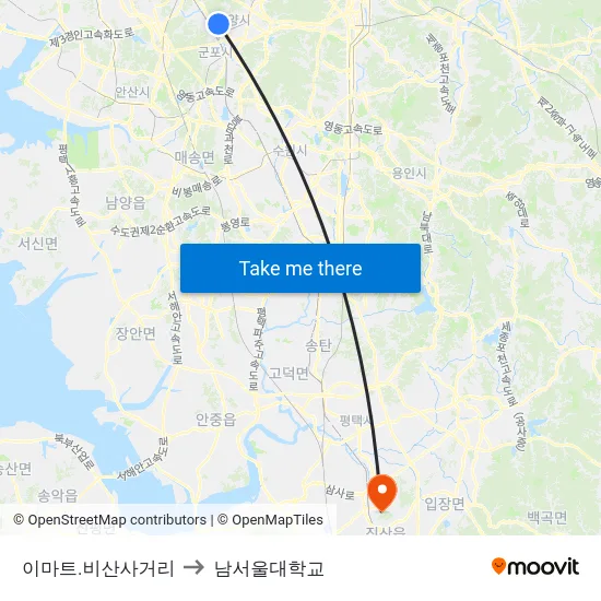 이마트.비산사거리 to 남서울대학교 map