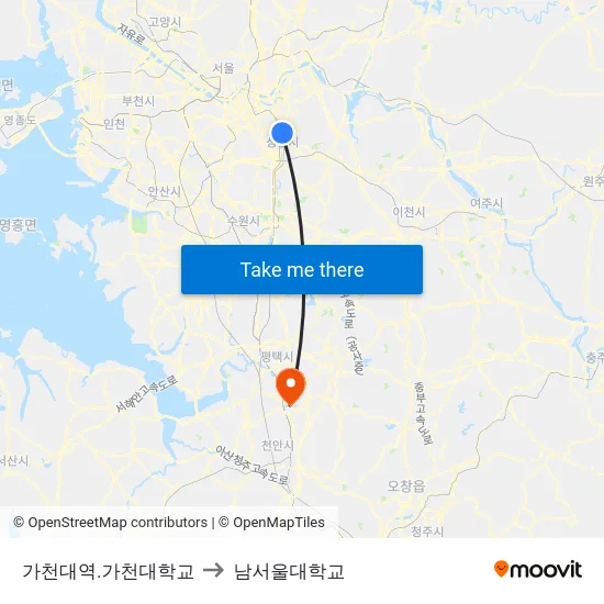 가천대역.가천대학교 to 남서울대학교 map