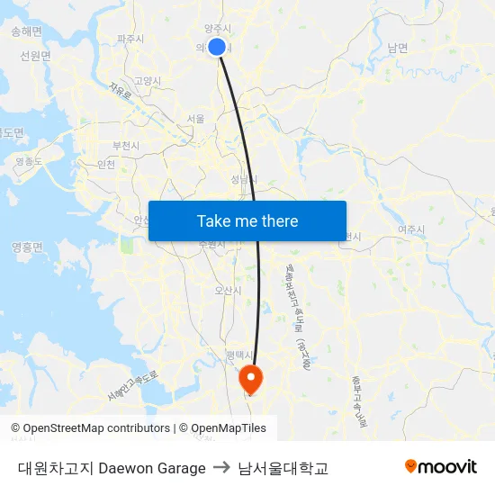 대원차고지 Daewon Garage to 남서울대학교 map