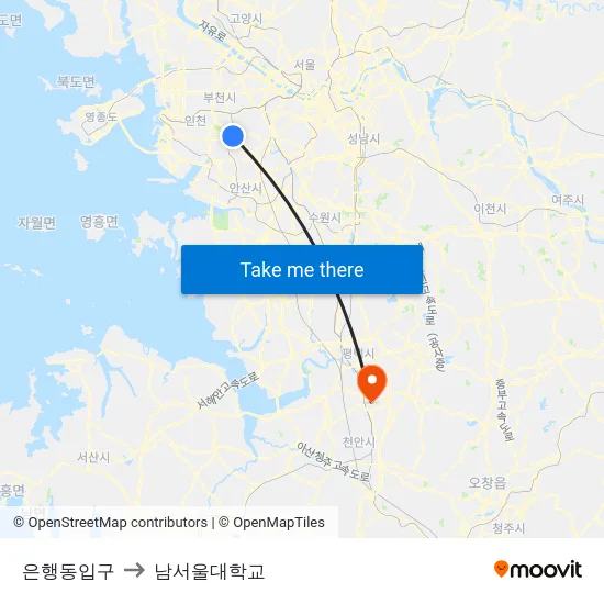 은행동입구 to 남서울대학교 map