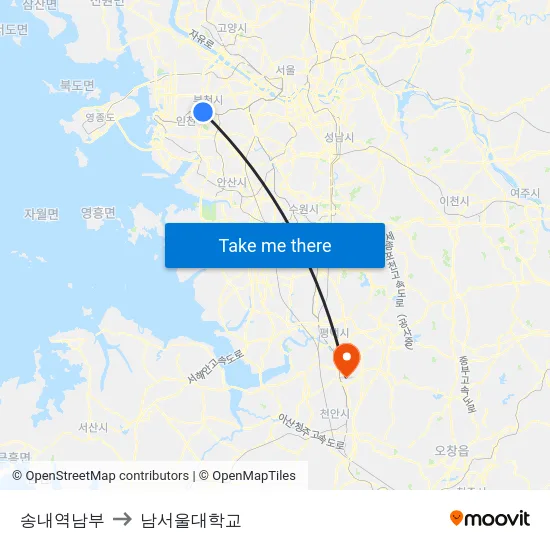 송내역남부 to 남서울대학교 map