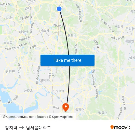 정자역 to 남서울대학교 map