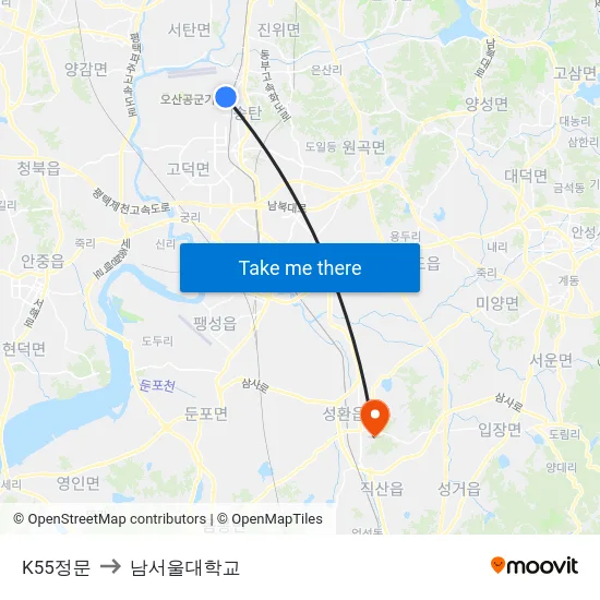 K55정문 to 남서울대학교 map