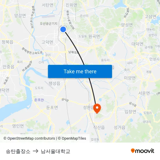 송탄출장소 to 남서울대학교 map
