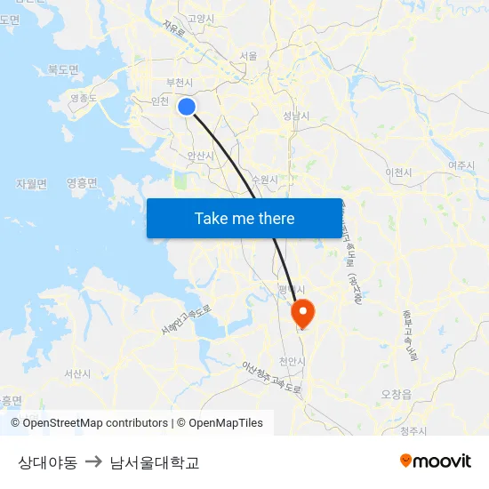 상대야동 to 남서울대학교 map