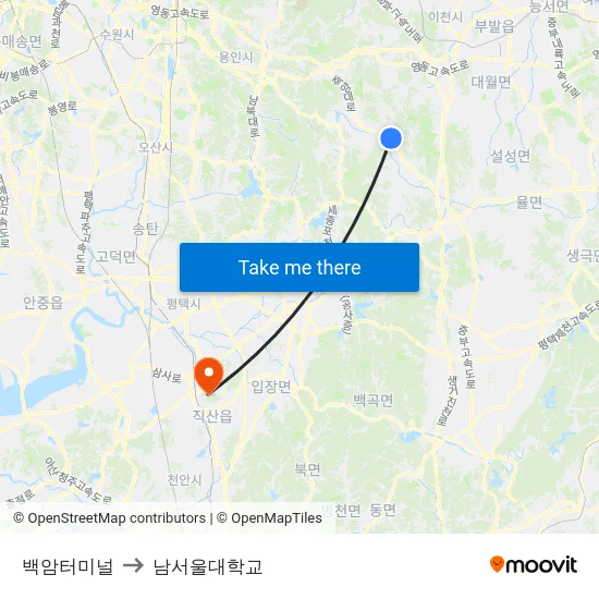백암터미널 to 남서울대학교 map