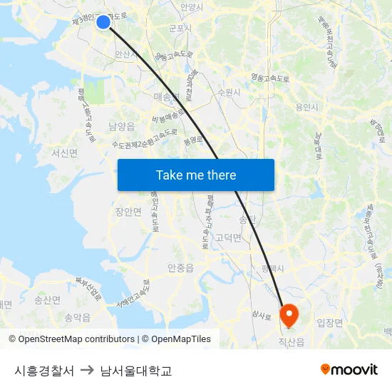 시흥경찰서 to 남서울대학교 map