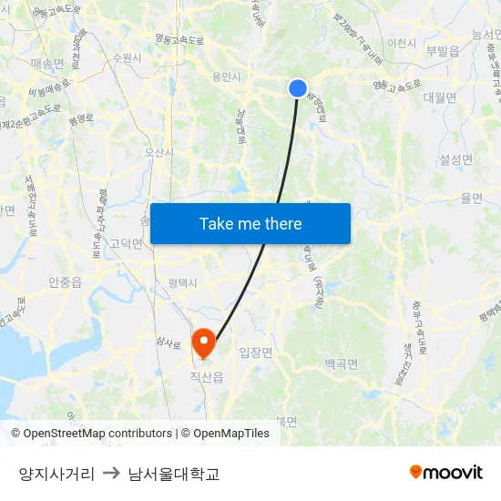 양지사거리 to 남서울대학교 map
