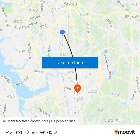오산대역 to 남서울대학교 map