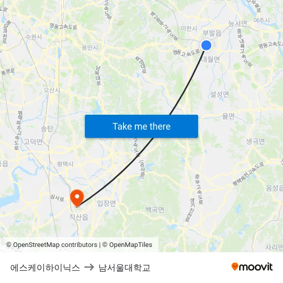 에스케이하이닉스 to 남서울대학교 map