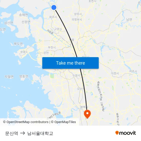 문산역 to 남서울대학교 map